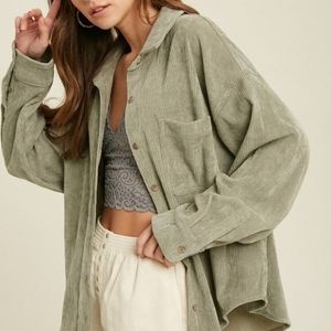 Green corduroy shacket